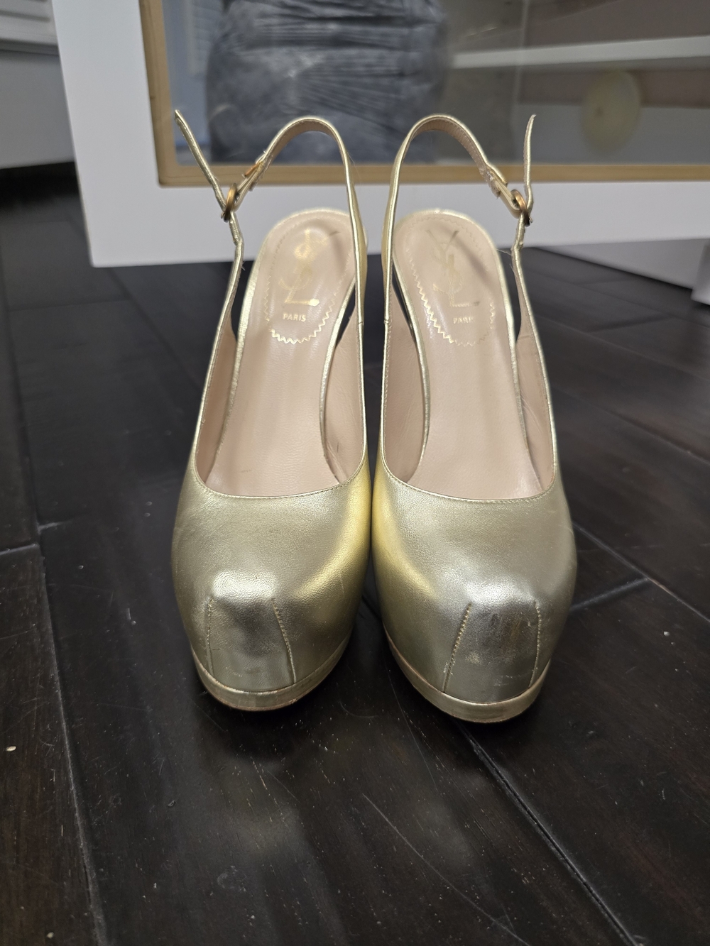 Yves Saint Laurent Gold Slingback Platform Pumps